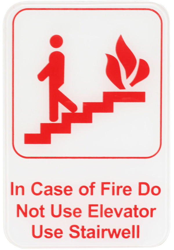 Thunder 6" x 9" x 1/8", Information Sign with Symbol, In Case of Fire Do Not Use, Acrylonitrile Styrene, Easy Peel Self-Adhesive, Each