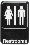 Thunder 6" x 9" x 1/8", Information Sign with Symbol, Restrooms, Acrylonitrile Styrene, Easy Peel Self-Adhesive, Each