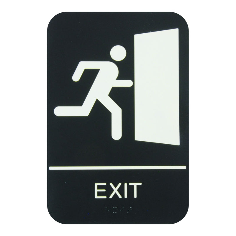 Thunder 6" x 9" x 1/8", Information Sign with Braille, Exit, Acrylonitrile Styrene, Easy Peel Self-Adhesive, Braille, Each