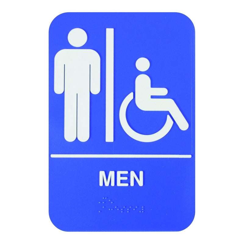 Thunder 6" x 9" x 1/8", Information Sign with Braille, Men/Accessible, Acrylonitrile Styrene, Easy Peel Self-Adhesive, Braille, Each