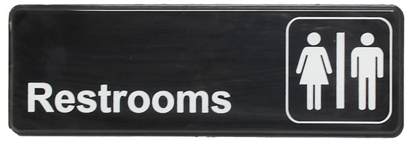 Thunder 9" x 3" x 1/8", Information Sign with Symbol, Restrooms, Acrylonitrile Styrene, Easy Peel Self-Adhesive, Each