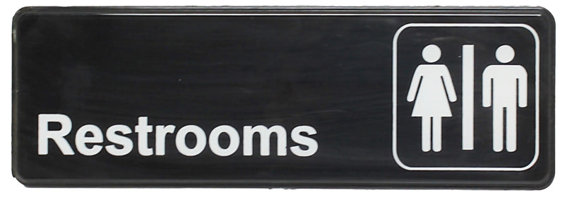Thunder 9" x 3" x 1/8", Information Sign with Symbol, Restrooms, Acrylonitrile Styrene, Easy Peel Self-Adhesive, Each