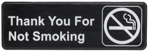 Thunder 9" x 3" x 1/8", Information Sign with Symbol, Thank you For Not Smoking, Acrylonitrile Styrene, Easy Peel Self-Adhesive, Each