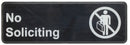 Thunder 9" x 3" x 1/8", Information Sign with Symbol, No Soliciting, Acrylonitrile Styrene, Easy Peel Self-Adhesive, Each