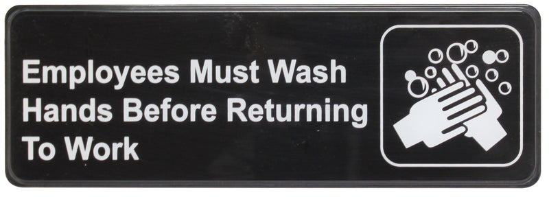 Thunder 9" x 3" x 1/8", Information Sign with Symbol, Employees Must Wash Hands Before Returning to Work, Acrylonitrile Styrene, Easy Peel Self-Adhesive, Each