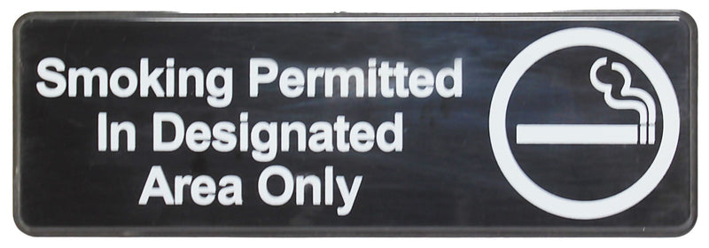Thunder 9" x 3" x 1/8", Information Sign with Symbol, Smoking Permitted in Designated Area Only, Acrylonitrile Styrene, Easy Peel Self-Adhesive, Each