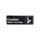 Thunder 9" x 3" x 1/8", Information Sign with Symbol, Caution, Watch Your Step, Acrylonitrile Styrene, Easy Peel Self-Adhesive, Each