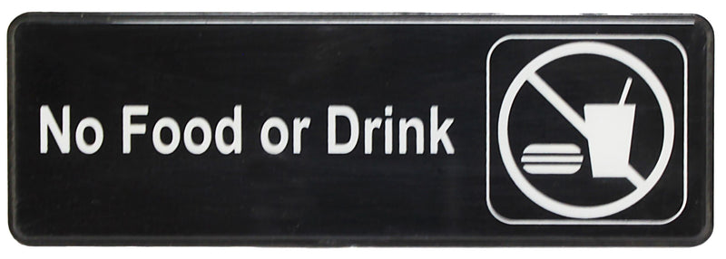 Thunder 9" x 3" x 1/8", Information Sign with Symbol, No Food or Drink, Acrylonitrile Styrene, Easy Peel Self-Adhesive, Each