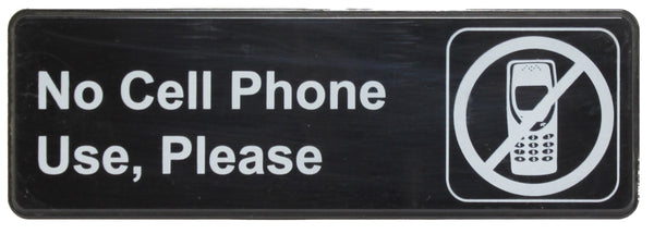 Thunder 9" x 3" x 1/8", Information Sign with Symbol, No Cell Phone Use, Please, Acrylonitrile Styrene, Easy Peel Self-Adhesive, Each