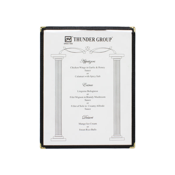 Thunder Single Menu Cover, 8-1/2" x 11", Black Color Trim, Faux Leather, PolyVinyl Chloride & Polyurethane, Each