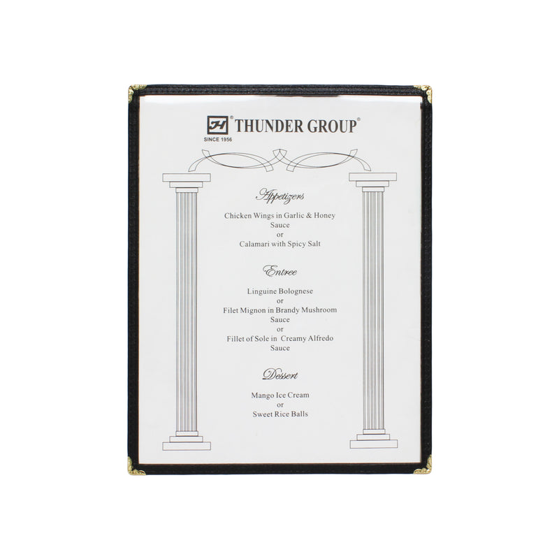 Thunder Single Menu Cover, 8-1/2" x 11", Black Color Trim, Faux Leather, PolyVinyl Chloride & Polyurethane, Each