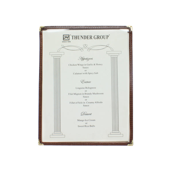 Thunder Single Menu Cover, 8-1/2" x 11", Brown Color Trim, Faux Leather, PolyVinyl Chloride & Polyurethane, Each