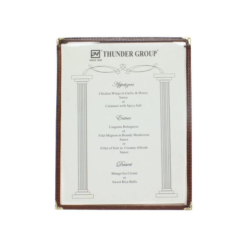 Thunder Single Menu Cover, 8-1/2" x 11", Brown Color Trim, Faux Leather, PolyVinyl Chloride & Polyurethane, Each