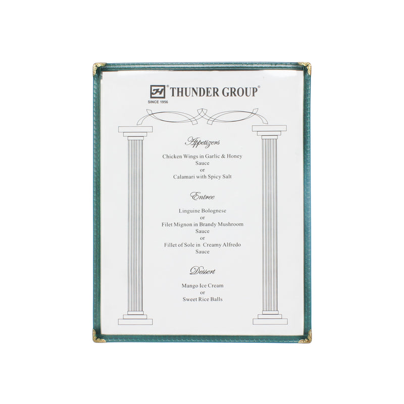 Thunder Single Menu Cover, 8-1/2" x 11", Green Color Trim, Faux Leather, PolyVinyl Chloride & Polyurethane, Each