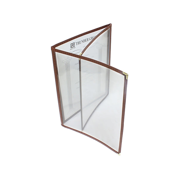 Thunder Triple Fold Menu Cover, 8-1/2" x 11", Brown Color Trim, Faux Leather, PolyVinyl Chloride & Polyurethane, Each