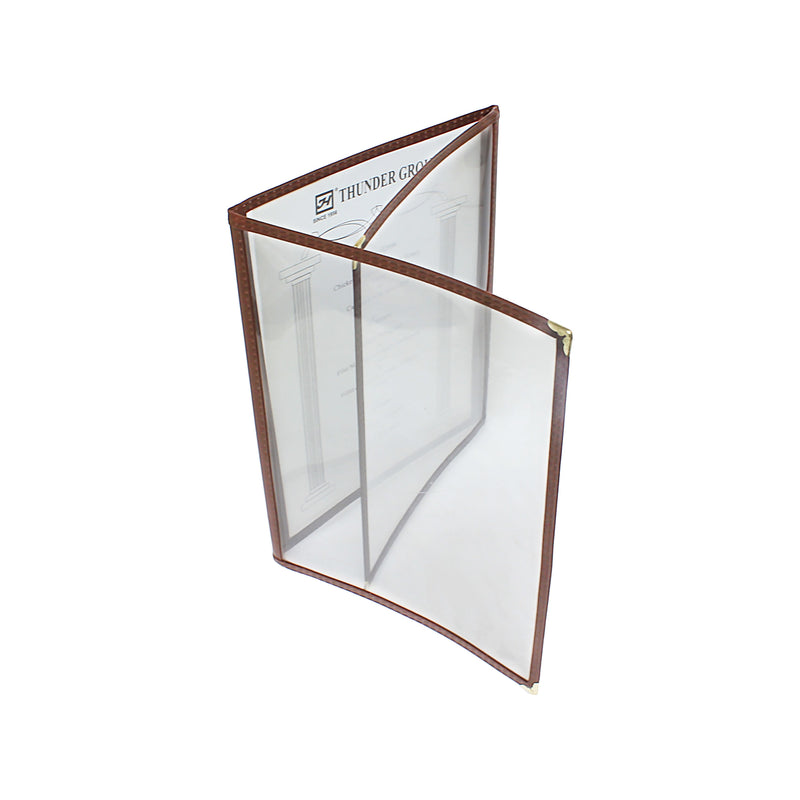 Thunder Triple Fold Menu Cover, 8-1/2" x 11", Brown Color Trim, Faux Leather, PolyVinyl Chloride & Polyurethane, Each