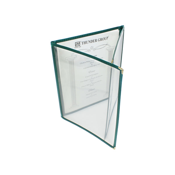 Thunder Triple Fold Menu Cover, 8-1/2" x 11", Green Color Trim, Faux Leather, PolyVinyl Chloride & Polyurethane, Each