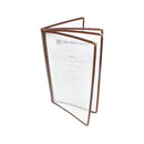 Thunder 4 Page Book Fold Menu Cover, Long, 8-1/2" x 14", Brown Color Trim, Faux Leather, PolyVinyl Chloride & Polyurethane, Each