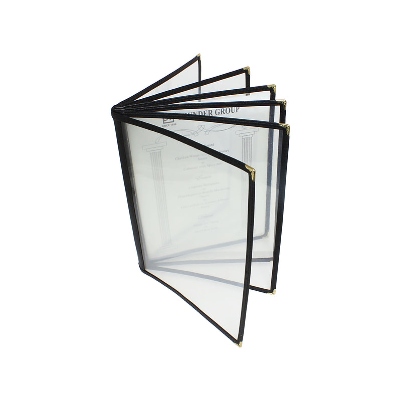 Thunder 6 Page Book Fold Menu Cover, 8-1/2" x 11", Black Color Trim, Faux Leather, PolyVinyl Chloride & Polyurethane, Each