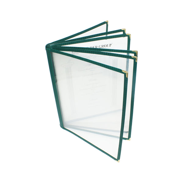 Thunder 6 Page Book Fold Menu Cover, 8-1/2" x 11", Green Color Trim, Faux Leather, PolyVinyl Chloride & Polyurethane, Each