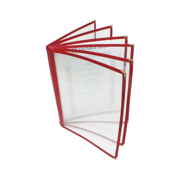 Thunder 6 Page Book Fold Menu Cover, 8-1/2" x 11", Maroon Color Trim, Faux Leather, PolyVinyl Chloride & Polyurethane, Each
