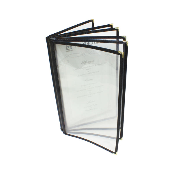 Thunder 6 Page Book Fold Menu Cover, 7-1/2" x 13-1/4", Black Color Trim, Faux Leather, PolyVinyl Chloride & Polyurethane, Each