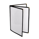 Thunder 3 Page Book Fold Menu Cover, 8-1/2" x 11", Black Color Trim, Faux Leather, PolyVinyl Chloride & Polyurethane, Each