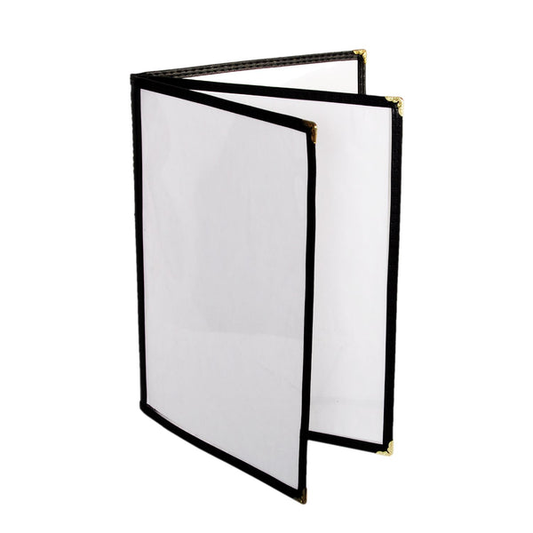 Thunder 3 Page Book Fold Menu Cover, 8-1/2" x 11", Black Color Trim, Faux Leather, PolyVinyl Chloride & Polyurethane, Each