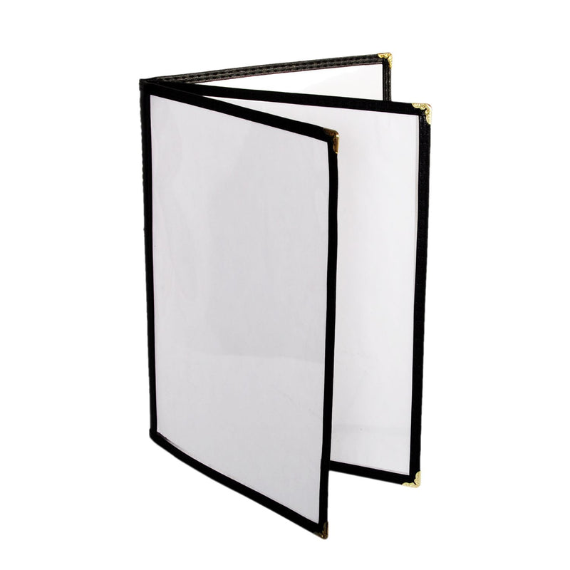 Thunder 3 Page Book Fold Menu Cover, 8-1/2" x 11", Black Color Trim, Faux Leather, PolyVinyl Chloride & Polyurethane, Each