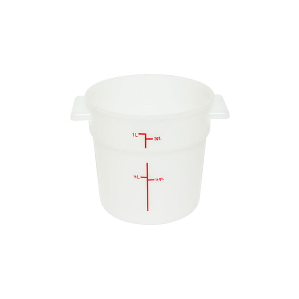 Thunder 1 qt, 5" Diameter x 5" Height, Round Food Storage Container, White Color, Polypropylene, NSF, Each