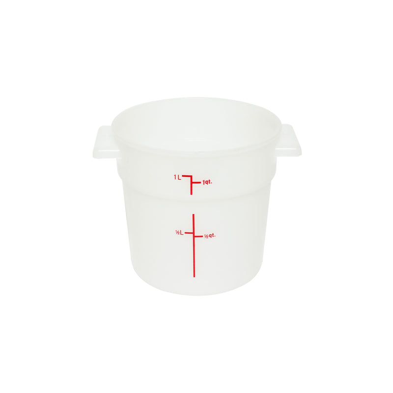 Thunder 1 qt, 5" Diameter x 5" Height, Round Food Storage Container, White Color, Polypropylene, NSF, Each