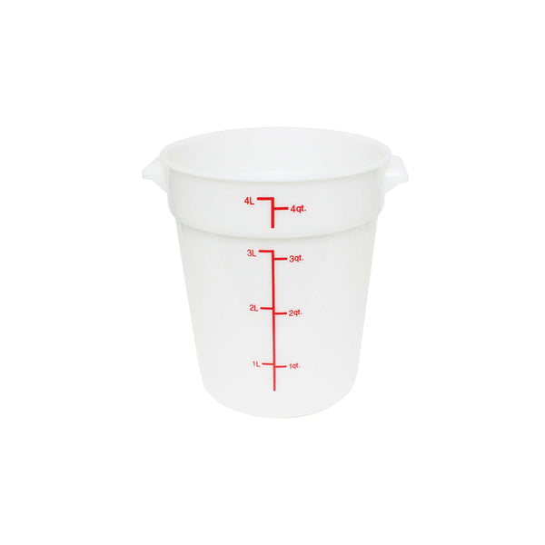 Thunder 4 qt, 7-2/5" Diameter x 8-_" Height, Round Food Storage Container, White Color, Polypropylene, NSF, Each