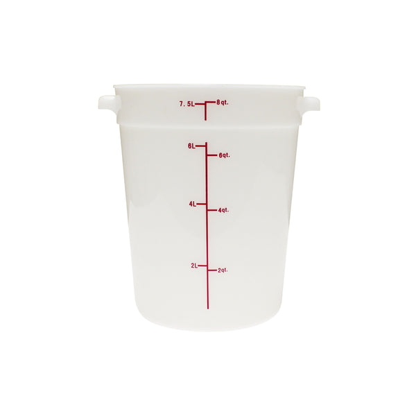 Thunder 8 qt, 8-8/9" Diameter x 10-4/5" Height, Round Food Storage Container, White Color, Polypropylene, NSF, Each