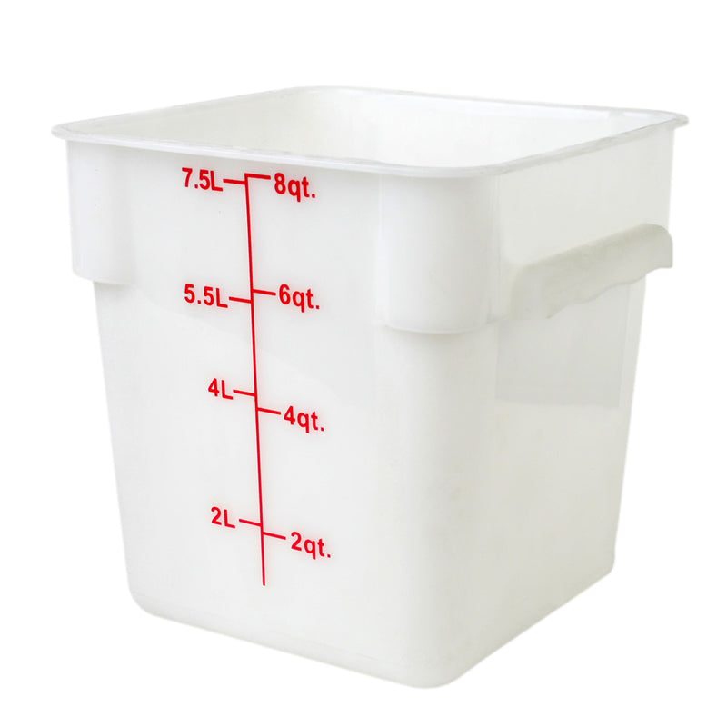 Thunder 8 qt, 8-7/8" x 8-6/7" x 9", Square Food Storage Container, White Color, Polypropylene, NSF, Each