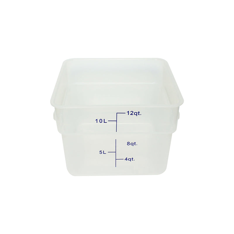 Thunder 12 qt, 11-1/4" x 11-2/9" x 8-1/4" Square Food Storage Container, Translucent, Polypropylene, NSF, Each