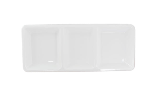 Thunder 28 oz, 15" x 6-1/4" x 1-3/8", Rectangular 3-Section Tray, Passion White, Melamine, NSF, Each