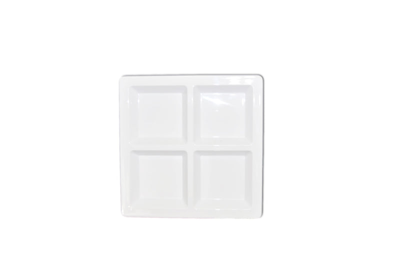 Thunder 60 oz, 13-1/2" x 13-1/2" x 1-3/8", Square 4-Section Tray, Passion White, Melamine, NSF, Each