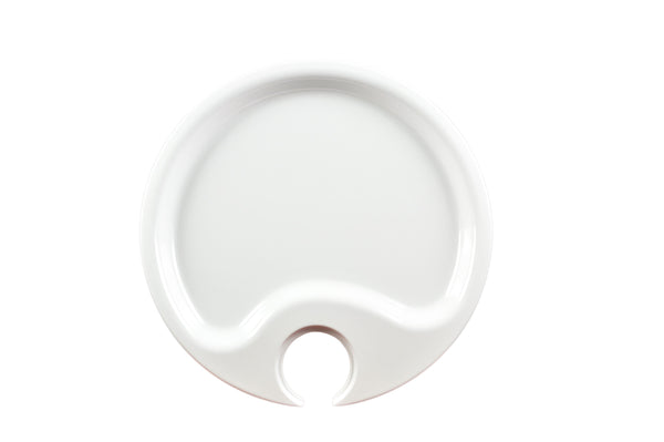 Thunder 10-1/2" Diameter, Round Party Plate with Thumb Hold, White Color, Melamine, NSF, Each