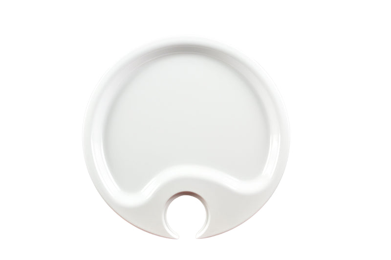 Thunder 10-1/2" Diameter, Round Party Plate with Thumb Hold, White Color, Melamine, NSF, Each