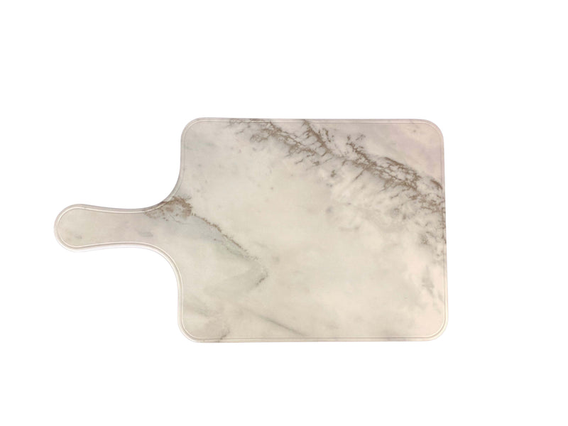 Thunder 8-7/8" x 7-1/2" x 1/2", Serving Board with 4-1/8" Handle Length, Faux Marble, White Shadow, Melamine, NSF, Each