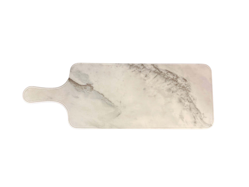 Thunder 12-7/8" x 5-7/8" x 1/2", Serving Board with 4-1/8" Handle Length, Faux Marble, White Shadow, Melamine, NSF, Each