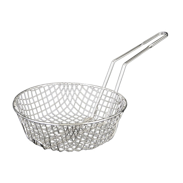 Thunder 10" Diameter x 3" Height, 9-1/8" Handle Length, Round Coarse Mesh Culinary Basket, Nickle Plated Wire Frame with Secured Welded Handle, Each