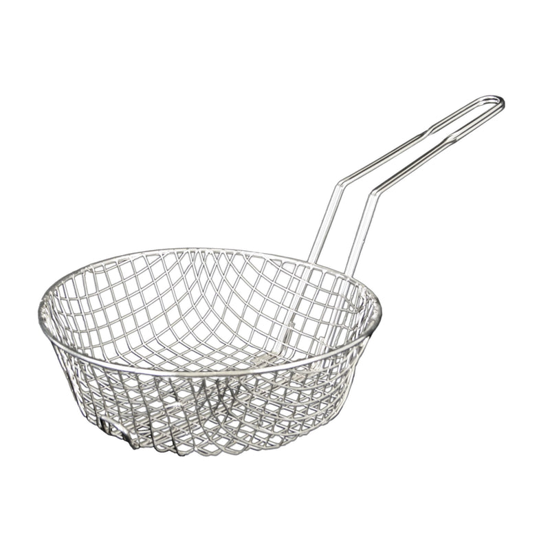 Thunder 10" Diameter x 3" Height, 9-1/8" Handle Length, Round Coarse Mesh Culinary Basket, Nickle Plated Wire Frame with Secured Welded Handle, Each