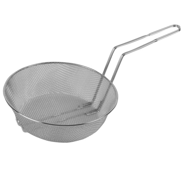 Thunder 10" Diameter x 3" Height, 9-1/8" Handle Length, Round Fine Mesh Culinary Basket, Nickle Plated Wire Frame with Secured Welded Handle, Each