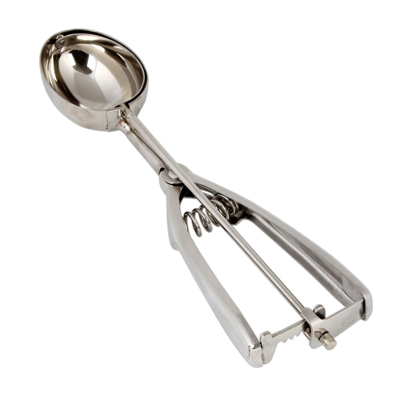 Thunder 1-1/2 oz, 9-1/8" x 2-3/8" x 1-1/8", Bowl Diameter 1-7/8" x 2-1/2", Oval Shape Ambidextrous Scoop, Stainless Steel 18/8, 304 Material, Twin Grip Handle, Each