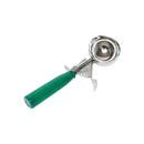 Thunder 2-2/3 oz, No. 12, 8-3/4" x 3-1/4" x 1-1/2", Ice Cream Disher, Green Color, Stainless Steel 18/8, 304 Material, Polypropylene Handle, NSF, Each