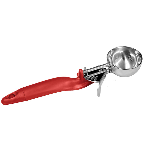 Thunder 1-1/3 oz, No. 24, 9-1/2" x 3" x 1-3/8", Lever Disher, Red Color, Stainless Steel 18/8, 304 Material, Polypropylene Ergonomic Handle, NSF, Each