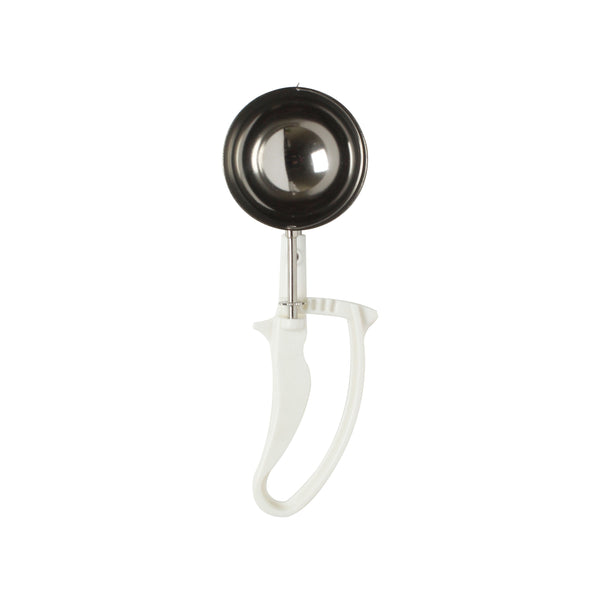 Thunder 5-1/3 oz, No. 6, 9-1/2" x 3" x 1-5/8", Disher, White Color, Stainless Steel 18/8, 304 Material with Acetal Copolymer Easy Grip Handle, NSF, Each