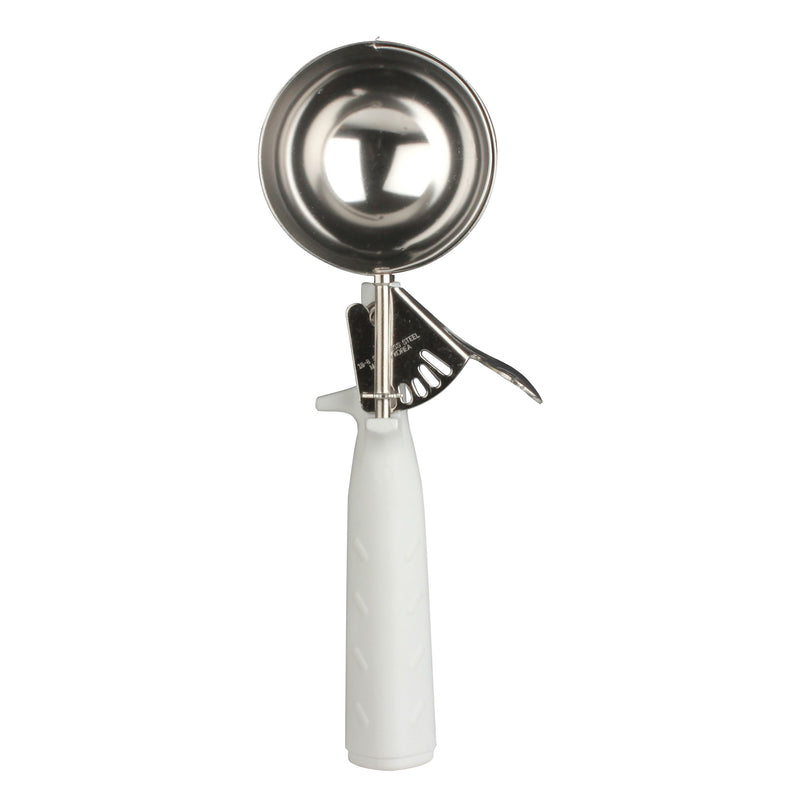 Thunder 5-1/3 oz, No. 6, 9-5/8" x 3-1/4" x 1-1/2", Disher, White Color, Stainless Steel 18/8, 304 Material with Polypyrene Triangle Handle, NSF, Each