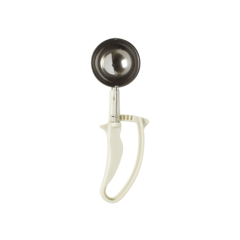 Thunder 3-1/4 oz, No. 10, 9" x 3" x 1-1/2", Disher, Ivory Color, Stainless Steel 18/8, 304 Material with Acetal Copolymer Easy Grip Handle, NSF, Each